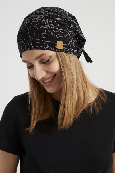 Butikgiz قبعة صغيرة نسائية باللون الأسود والأبيض منقوشة بالحبال مناسبة لأربعة فصول - نسيج قطني ممشط طبيعي فائق النعومة