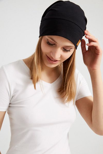 Butikgiz Women's Black, Rope Detailed Special Design 4 Season Hat Beret Buff - Ultra Soft Natural Combed Cotton Fabric