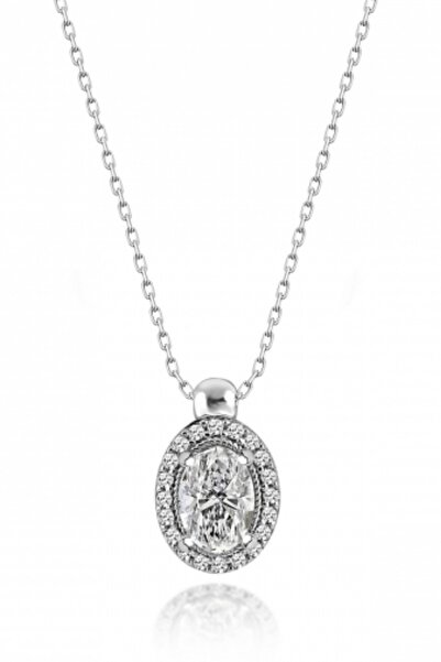 Crystal Diamond Zirconia Sertifikalı Oval 1 Karat Tektaş Kolye