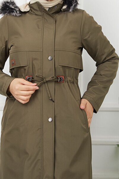 KMKkombin Water Prof Khaki Furry Winter Oversize εποχιακό παλτό & παλτό