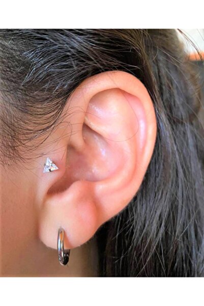 Jaida Moda Kadın Gri Cerrahi Çelik Üçgen Zirkon Taşlı Tragus Helix Piercing