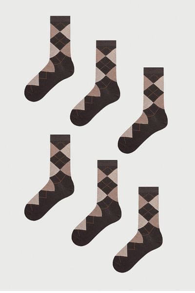 MEM SOCKS Мъжки чорапи с кариран мотив, чифт от 6 броя