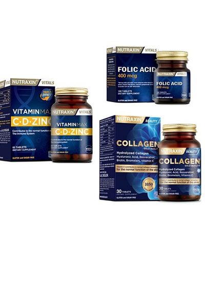 Nutraxin Folic Acid 400 Mcg + Zinc 60 Tablets - Collagen Hydrolyzed 30 T.