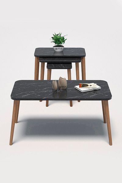 GOLDFALEZ 4-Piece Traditional Coffee Table Set Bendir Collection | Wooden Leg Design | Living Room Furniture
