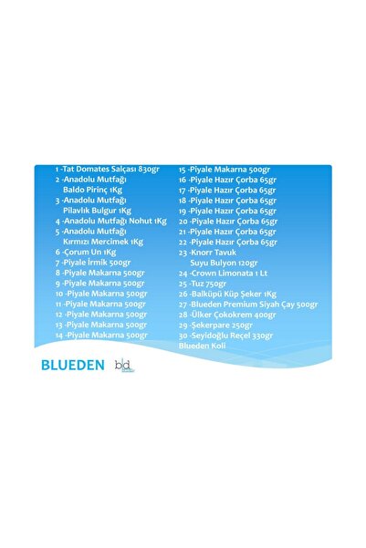Blueden Kumanya Ramazan Gıda Paketi 30 Parça 113 Nolu Paket