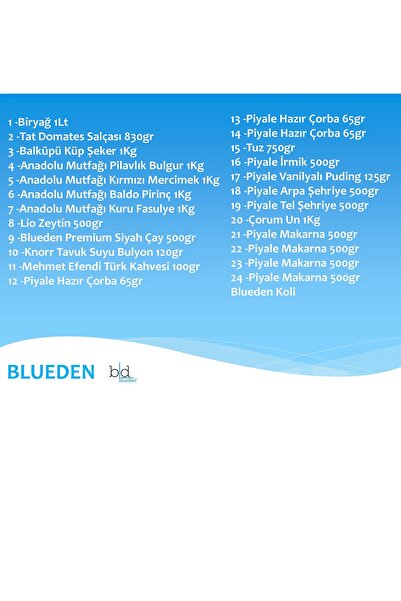 Blueden Ramazan Kumanya Gıda Paketi 24 Parça 96 Nolu Paket