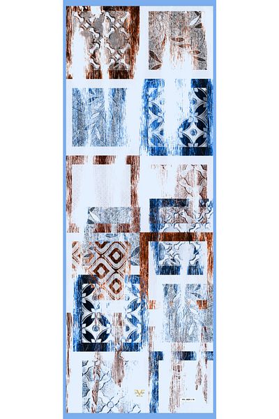 19V69 ITALIA Navy Blue Shawl Geometric Pattern Dora Series with Scarf Strap and Gift Set 75x200 Cm