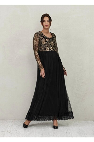 Genel Markalar Kadın Siyah Degaje Yakalı Abiye Hamile Elbise