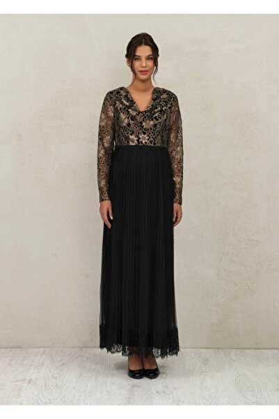 Genel Markalar Kadın Siyah Degaje Yakalı Abiye Hamile Elbise