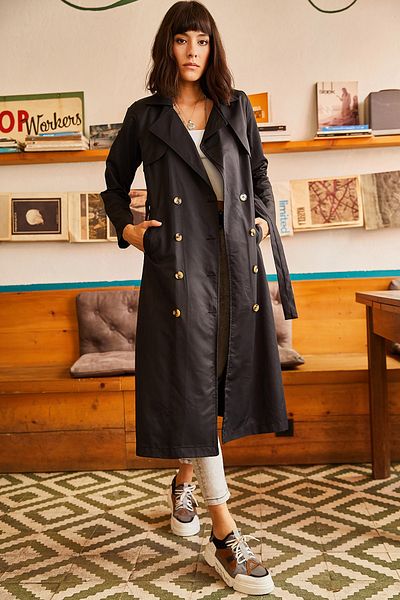 Olalook Trenchcoat - Schwarz - Zweireihig