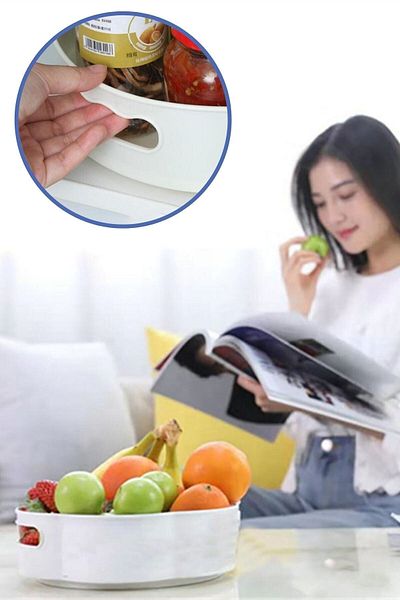 Buffer Round Tray Formed Organizer with 360 Degree Rotatable Mechanism + Magnetic Knife Hanger 33 Cm