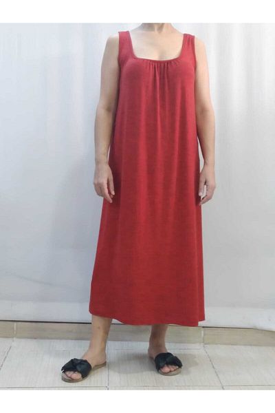 Mertcan Butik Φόρεμα από βαμβακερή βισκόζη με λουράκι σε χρώμα πλακιδίου με συσπειρωμένο μπροστινό και πίσω μέρος