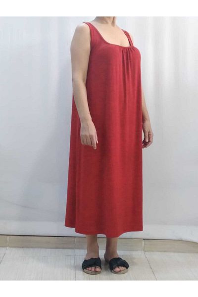 Mertcan Butik Φόρεμα από βαμβακερή βισκόζη με λουράκι σε χρώμα πλακιδίου με συσπειρωμένο μπροστινό και πίσω μέρος