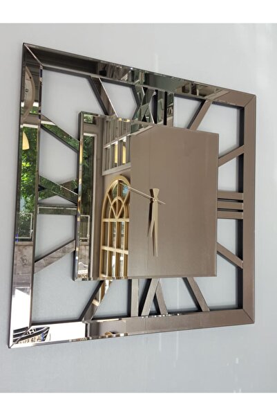 AYNA DENİZİ Square Bronze Bronz Renk 70 Cm X 70 Cm Dekoratif Aynalı Duvar Saati