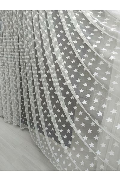 Tül Shop Star Patterned Quality Tulle Curtain - 1X2 Sparse Pleated, Day Shipping!