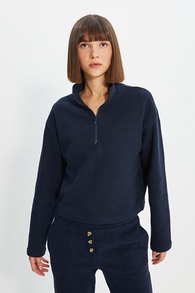 Trendyol Collection Sötétkék Thessaloniki/Knitwear Look cipzáras gallér normál/normál szabású kötött pulóver TWOAW22SW0732