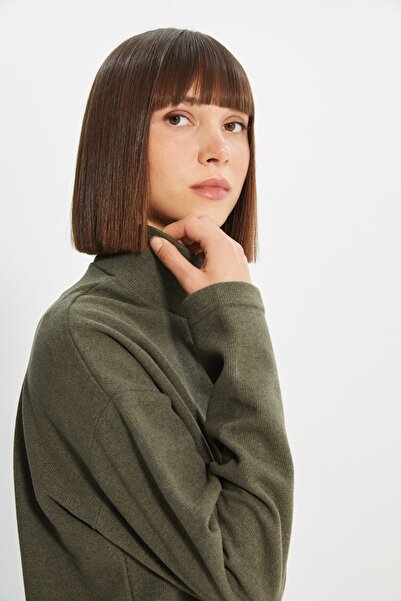 Trendyol Collection Khaki Thessaloniki/Knitwear Look Zip Límec Regular/Normal Fit Pletená mikina TWOAW22SW0732