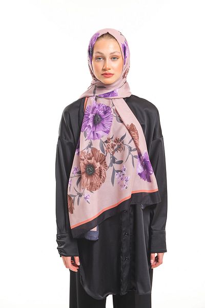 19V69 ITALIA Powder Lilac Shawl Floral Pattern Pavia Series with Scarf Hanger and Gift Set 90x200 Cm