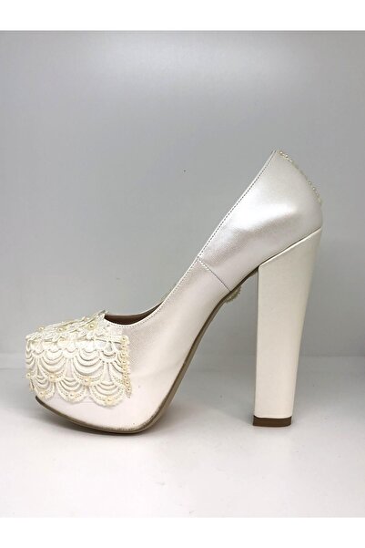 YGTSHOES Gelinlik Ayakkabısı Beyaz Krem Taşlı Yüksek Topuk