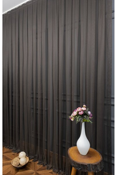 perdealemi Plain Tulle Curtain Grek Brown, 400x260, Sparse Pleat, 1/2