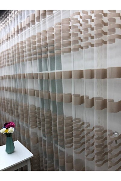 perdealemi Enine Çizgili Bantlı Spor Tül Perde 600x260 Normal Pile 1/2.5