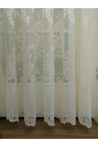 perdealemi Rose Patterned Lace Tulle Curtain 150x250 Sparse Pleat, 1/2
