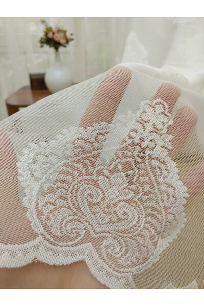 perdealemi Damask Patterned Custom Knitted Textured Tulle Curtain, 400x260, Normal Pleat, 1/2.5