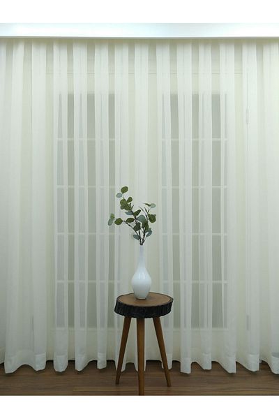 perdealemi Ecru Tergal Plain Tulle Wide Width:280cm Skirt Folded 100x260 Tight Pleat, 1/3