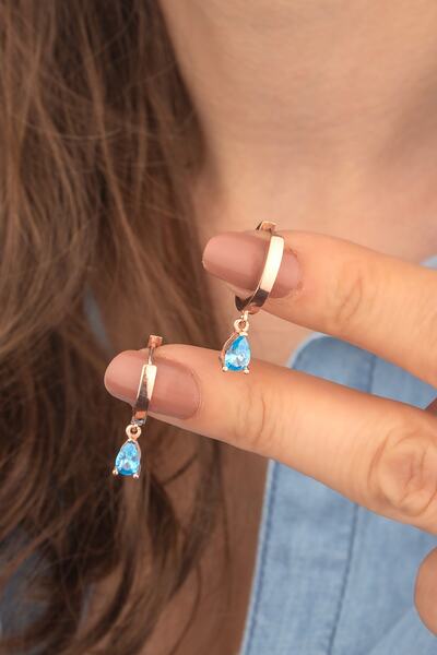Miavi Silver 925 Ayar Gümüş Aquamarine Taşlı Sallantılı Küpe