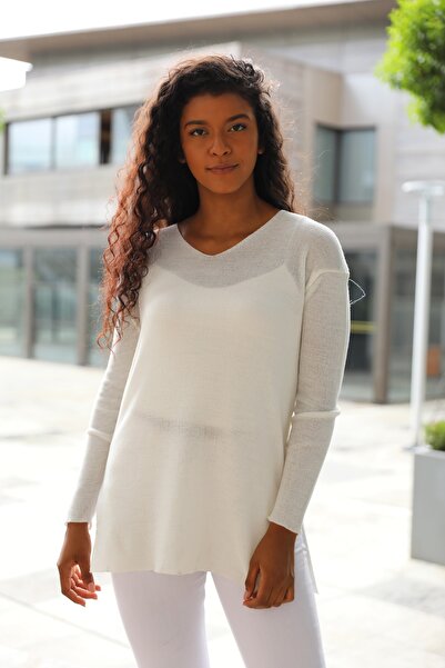 SİZ Kadın V Yaka Simli Düz Renk Büyük Beden Bluz