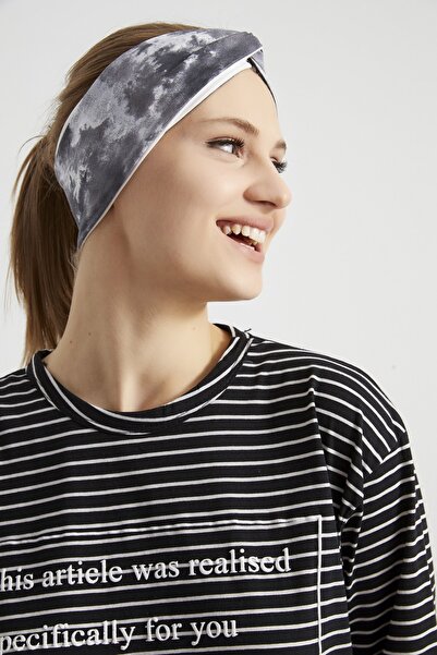 Butikgiz Batik Black and White, Boutique Women's Bandana Hair Band, Extra Soft, Flexible, Natural, Combed Cotton