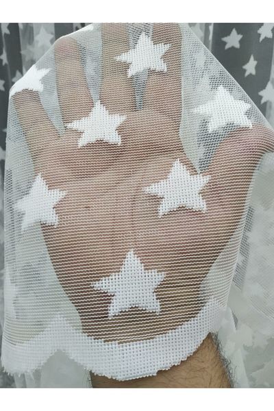 Tül Shop Star Pattern Quality Tulle Curtain - 1X3 Close Pleated, Day Shipping!