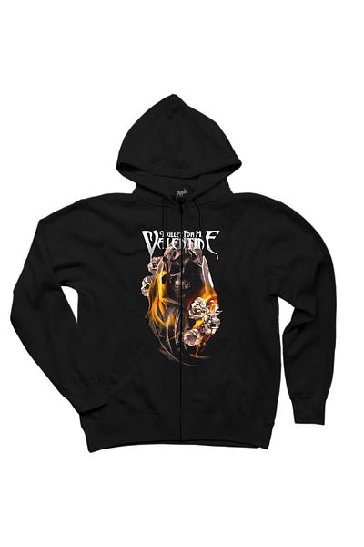 Z zepplin Unisex Bullet For My Valentine Fire Skull Black Zip Hooded Sweatshirt