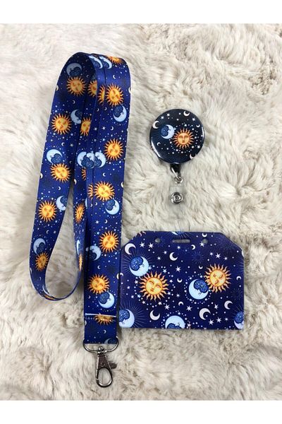 Hediyebum Moon Sun Neck Strap Yoyo And Card Holder Set
