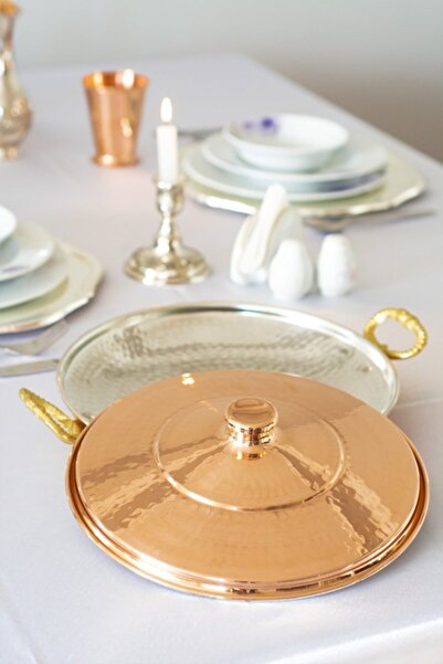 ÇiçekliDükkan 40cm Ağır Dövme Kapaklı Bakır Saç Tava (1mm)