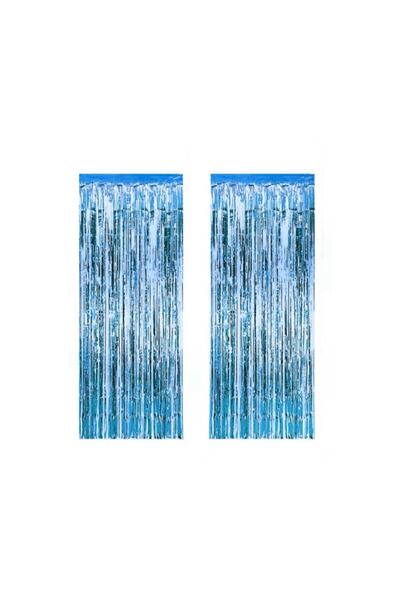 TATLI GÜNLER Işıltılı Püsküllü Arka Fon - Kapı Duvar Perdesi Mavi