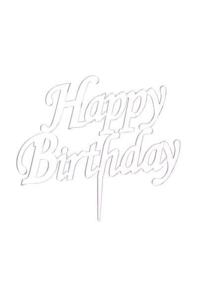 TATLI GÜNLER Happy Birthday Yazılı Pasta Ve Cupcake Süsü Gümüş Pleksi (14x15 Cm)