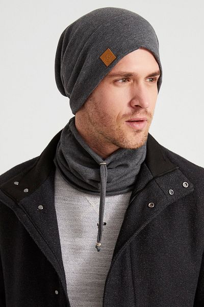 Butikgiz Men's Young Businessman Smoked Rope Detailed Hat Beanie Neck Collar Suit Sports, Comfortable, 100% Cotton Camisole