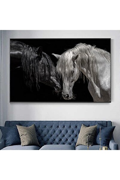 Piri Kanvas Tablo Siyah Modern Çift At Kanvas Tablo