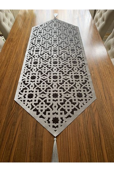 NURHAN HOME COLLECTION Νέο Σελτζούκο Μοντέλο Ασημί Χρώμα Μαύρο Τούλι Τραπέζι Runner