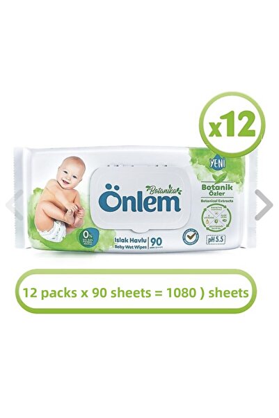 ÖNLEM بوتانيكا 90 ورقة، 12 عبوة من المناشف المبللة