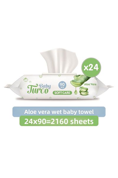 Baby Turco منشفة أطفال مبللة بالصبار من سوفت كير 24x90 ورقة