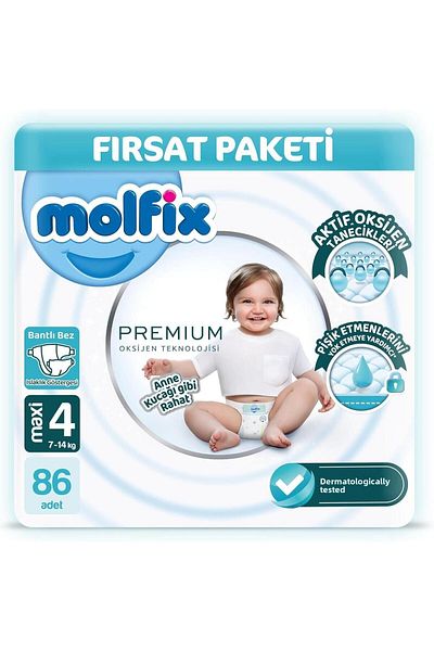 Molfix Maxi Size 4 Baby Diapers - 86 Pieces Premium Ultra Opportunity Package, 7-14 kg