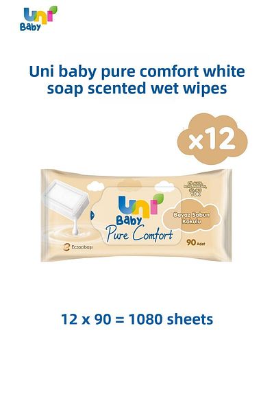 Uni Baby Pure Comfort White Soap Scented Wet Wipes 12 Pack 1080 Sheets
