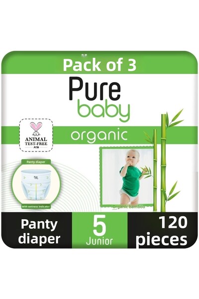 Pure Baby حفاضات داخلية من الخيزران العضوي 3 عبوات مقاس 5 جونيور 120 قطعة