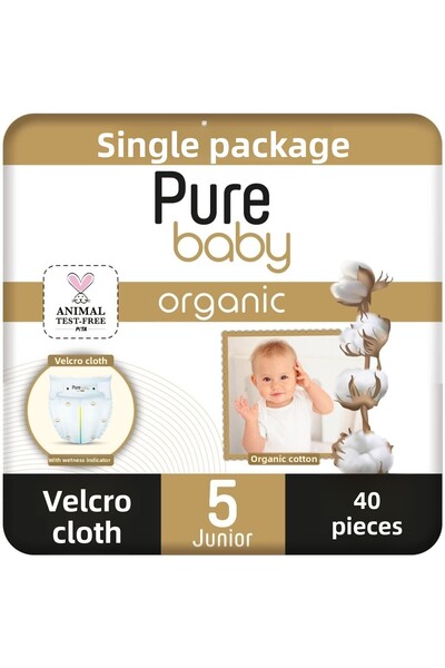 Pure Baby قماش فيلكرو من القطن العضوي عبوة واحدة مقاس 5 جونيور 40 قطعة