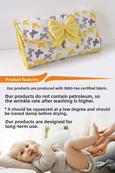 Umaybebek Bottom Opening Cushion, Baby Pillow, Pillow - with Bag - Yellow Butterfly