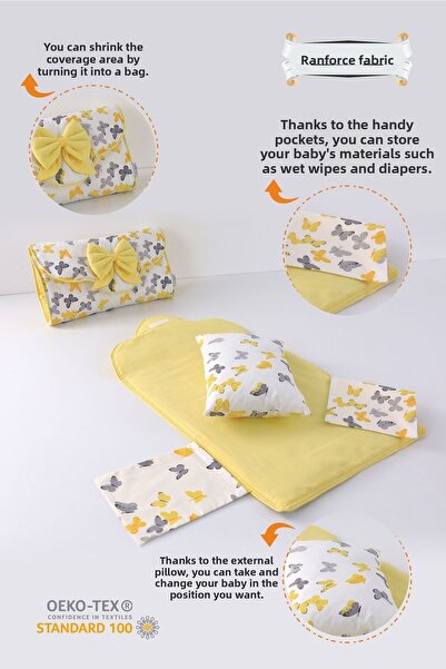 Umaybebek Bottom Opening Cushion, Baby Pillow, Pillow - with Bag - Yellow Butterfly