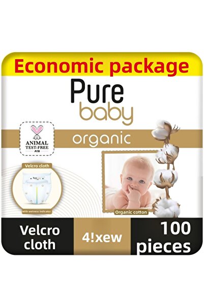 Pure Baby Organic Cotton Velcro Cloth Economic Package Size 4 Maxi 100 Pieces