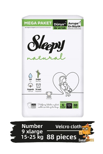 Sleepy حفاضات أطفال طبيعية - مقاس 6 (15-25 كجم) × كبير 88 قطعة ميجا باك
